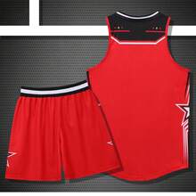 2pcs Personalized Basketball Jersey Set, Customizable Club Name, Number And Logo Print Tank Top + Shorts, Comfortable Sports Outfit, Suitable For School/Competition, Gift - Red - View 3