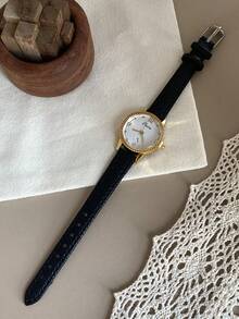 1 pieza Reloj de cuarzo para mujer estilo retro con correa ajustable, forma elíptica con escala de números romanos, compacto y perfecto para uso diario - Negro - Ver 5