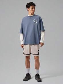 Jordan Kaos Rajut Lengan Pendek Tanpa Kerah Pria AS DF SPT STMT GFX SS Crew TIQ7287-491 - Navy Blue - View 6