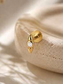 1pc 925 Sterling Silver Nose Stud Gold Flat Back Earring Cute CZ Star Moon Heart Pendant Cartilage Lip Stud Labret Piercing Jewelry - Single - View 6