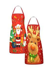 2Pcs Christmas Couple Elf Costume Kitchen Baking ApronsChristmas Couple Elf Apron Set, Novelty Santa Helper Cosplay Kitchen Aprons, Festive Holiday Cooking Baking Apron For Christmas Home Party Photo Props - Multicolor - View 10