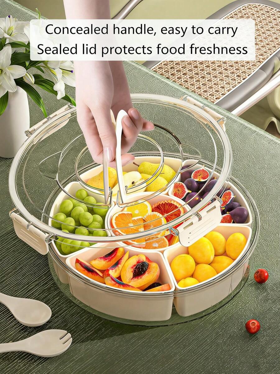 Kotak Penyimpanan Snack Berputar 360°, Wadah Penyimpanan Makanan Multi-Kompartemen, Transparan dengan Tutup, Organizer Dapur, Kotak Penyimpanan Snack, Kotak Penyimpanan Hemat Ruang untuk Meja, Cocok untuk Dapur, Meja Makan, dan Rumah