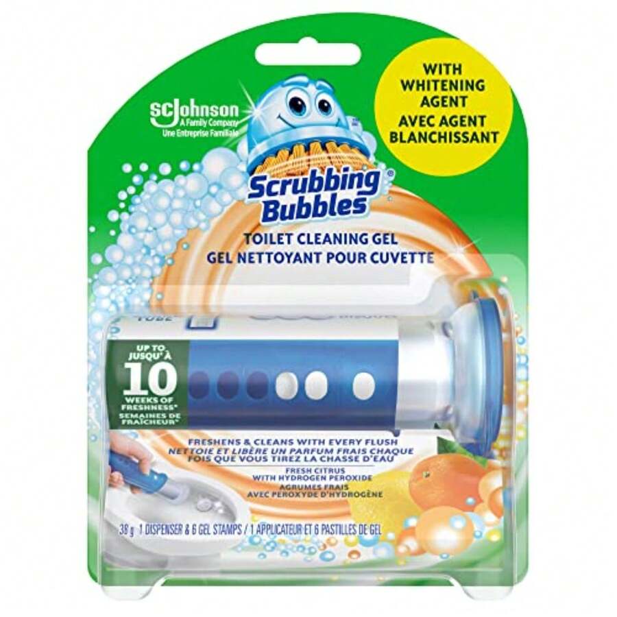Toilet Bowl Cleaner Freshening Gels, Automatic Cleaning Stamp, Citrus Scent, Dispenser With 6 Gel Stamps - 38 G Pack Of 1 - View 1