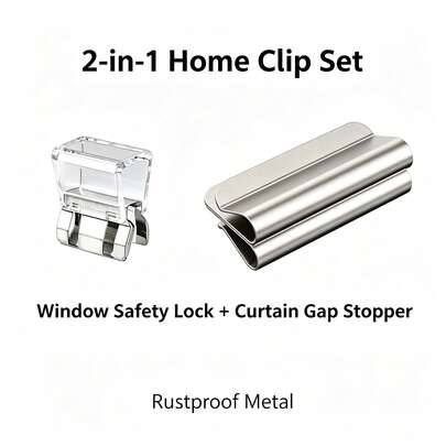 3pcs Set - 1 Window Lock + 2 Magnetic Curtain Locks, 2-In-1 Window Safety Lock And Curtain Gap Stopper Set, Rust-Proof Stainless Steel Clips, Drill-Free Easy Installation Sliding Window Limit Buckle, Blackout Windproof Curtain Closure Clip, Suitable For Home Bedroom Living Room Window Safety Lock, Sliding Window Stopper, Curtain Gap Stopper, Curtain Clip, Blackout Curtain Magnet, Windproof Curtain Clip, Stainless Steel Curtain Connector, Home Safety Accessories, Drill-Free Installation Clip, Rust-Proof Household Clip