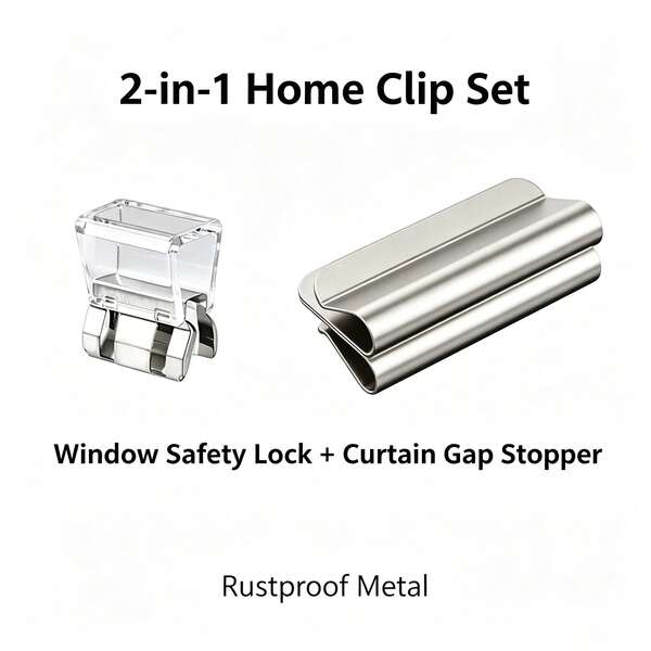 3pcs Set - 1 Window Lock + 2 Magnetic Curtain Locks, 2-In-1 Window Safety Lock And Curtain Gap Stopper Set, Rust-Proof Stainless Steel Clips, Drill-Free Easy Installation Sliding Window Limit Buckle, Blackout Windproof Curtain Closure Clip, Suitable For Home Bedroom Living Room Window Safety Lock, Sliding Window Stopper, Curtain Gap Stopper, Curtain Clip, Blackout Curtain Magnet, Windproof Curtain Clip, Stainless Steel Curtain Connector, Home Safety Accessories, Drill-Free Installation Clip, Rust-Proof Household Clip
