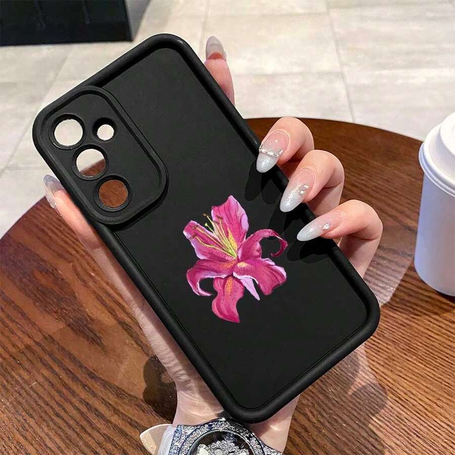 1 buah Casing Ponsel Pelindung Anti-Jatuh Tebal TPU Motif Bunga Lili, Kompatibel dengan Galaxy S26 Ultra/ A40/ 14C/Honor 200 Lite/Transsion dan Model Android Lainnya, Serbaguna untuk Penggunaan Sehari-hari - Hitam - View 1