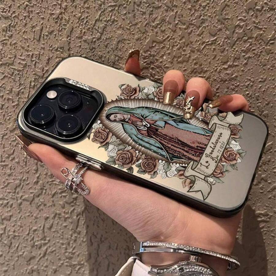 The Virgin Mary Pattern Case For IPhone 16 15 14 Pro Max 13 12 11 XR XS Plus Shockproof Drop Protection Rugged Durable Silicone Cover - 黑色 - 查看 1