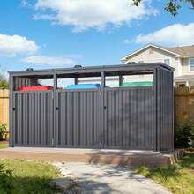 YODOLLA Trash Can Storage Box Set For 3 Bins (Up To 240 L) | Lockable Garden Cabinet / Weatherproof Outdoor Storage Shed - Grey - View 7