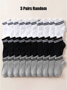 3 Pairs Random Black & White Striped Kids Mid-Calf Socks, Simple Versatile Back To School Mid-Calf Socks - Multicolor - View 9
