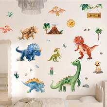 1pc Cartoon Jurassic Dinosaur Wall Sticker, Cute Dinosaur Decal For Kindergarten Children's Room Decoration - B - View 2
