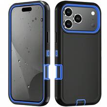 Durable Shockproof Protective Case For Phones - Black/Blue, Heavy-Duty Dual-LayercShock-Absorbing Protective Shell, With Port Dust-Proof And Scratch-Resistant, Compatible With IPhone Series, Unisex, Everyday Use - Black Blue - View 85