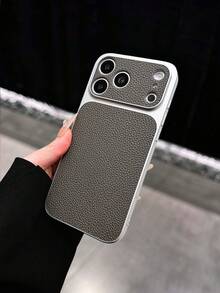 Ins Solid Color Premium Litchi Texture Shockproof Phone Case Compatible With 17 Pro Max/16 Pro/15 Pro Max/14/13/12 Pro/11/13 Pro Max/14 Pro Max/12/13 Pro Max And Other Models, Fashionable Gift For Men And Women - Grey - View 4