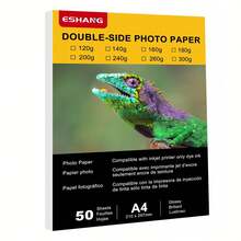 Papel Fotográfico Doble Cara Alto Brillo 50 Hojas 8.3x11.7 Pulgadas, Compatible con Impresoras de Inyección de Tinta Varios Gramajes - Blanco - Ver 1