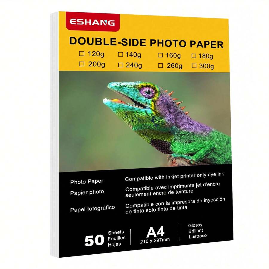 Papel Fotográfico Doble Cara Alto Brillo 50 Hojas 8.3x11.7 Pulgadas, Compatible con Impresoras de Inyección de Tinta Varios Gramajes - Blanco - Ver 1