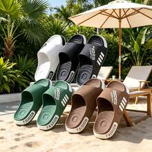 1 Pair Fashionable Thick Sole Plus Size Slippers, Indoor Home Use Anti-Slip Anti-Odor Cool Slides - Black - View 2