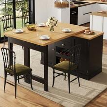 Extendable Kitchen Table 120-197 Cm, 360° Swivel, With Wine Rack And Snack Shelves, Magnetic Doors, White/Black, Max Load 60 Kg - Black - View 12