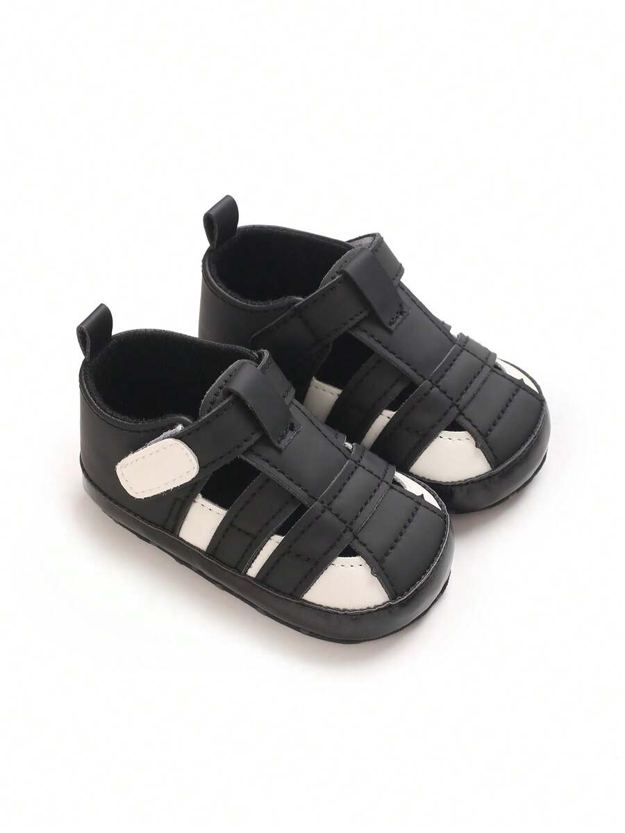 0-1 Years Old Spring/Summer Infant Boy Fashion Closed-Toe Anti-Kick Sandals, Breathable Comfortable Soft Fabric Sole Colorblock Design Infant Walking Shoes - Black - View 1