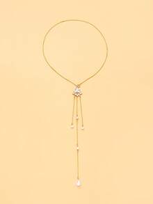 1pc European & American Style Bridal Rhinestone Body Chain For Women, Luxury Party Sexy Back Chain Accessory - Gold - View 3