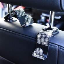 2pcs Shiny Car Seat Headrest Hooks, Crystal Diamond Car Bag/Handbag/Coat Hanging Rack, Car Interior Storage Organizer Accessories, Suitable For Women And Girls, Universal Fit - A - View 6