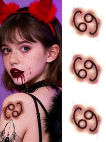 Tattoo Stickers, 3sheets/Set, Halloween Dark Style 12 Zodiac Signs Temporary Tattoos, Easy To Apply And Remove, Gradient Vein Pattern Halloween Costume Stickers, Suitable For Couples, Ideal Gift. - Brown - View 16