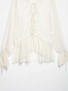 DEEKA Autumn New Women's European And American Style Fashion Minimalist Versatile Contrast Lace Blouse - Beige - View 8