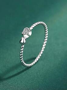 CENLEAR 1 buah Cincin Moissanite Hati Ganda Perak Sterling S925, Cincin Berlian Tunggal Janji yang Indah, Hadiah Hari Valentine Romantis untuk Pacar - Perak - View 5
