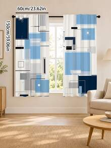 2pcs Creative Geometric Cube Digital Print, Multi-Color Palette, Minimalist Modern Style, Suitable For Bedroom, Living Room, Rental Home Decor, Semi-Sheer, Rod Pocket Installation - Multi-color D - View 14