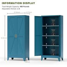 Home Farmhouse Storage Cabinet With 2 Barn Door, Tall Kitchen Pantry Cupboard With 3 Adjustable Shelves, For Dining Room, Bathro - Blue Green - View 3