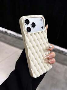 Casing Pelindung Baru dengan Tekstur Anyaman yang Bernapas dan Mampu Membuang Panas, Kompatibel dengan 17 Pro Max/16 Pro/15 Pro Max/14/13/13 Pro Max/14 Pro Max/16 Pro Max/13 Pro Max/dan Model Lainnya, Hadiah Modis untuk Pria dan Wanita - Krem - View 5