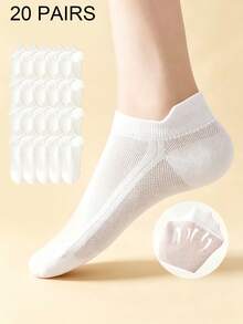 1/4/5/8/10/20 Pairs Breathable Mesh Invisible Ankle Socks, Unisex Solid Color Ultra-Thin Low-Cut Short Socks For Summer, Non-Slip Anti-Slip Comfortable Compression Socks, Solid Color Ice Silk Sports Fitness Socks, Unisex Air Conditioning Socks, With Soft Non-Slip Elastic Fixing Band Design, Perfect For Daily Wear And Outdoor Activities - White - View 11