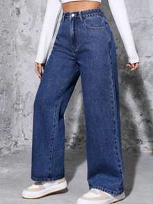 Calça Wide Leg Pantalona Jeans Feminina Cintura Alta  Sem Laycra Levanta Bumbum PLUS Size Tam 36 ao 54 - Lavagem escura - Visão 4
