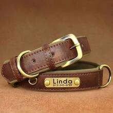 PU Leather Dog Collar, Personalized With Engraved Nameplate, Comfortable Lining And Vintage Metal Buckle, Comfortable And Fashionable, Soft And Durable Leather Collar, Suitable For Walking, Training, Hunting And Running - Multicolor - View 9