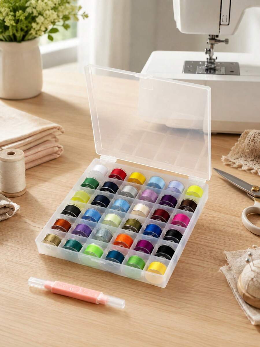 Transparent Sewing Thread Spool Box 1pc Dual-Purpose Threader & Seam Ripper, Sewing Thread Spool Storage Box Set Dustproof Portable Double Pack Sewing Accessories, Home And Professional Sewing Machine Accessories - Multicolor - View 1