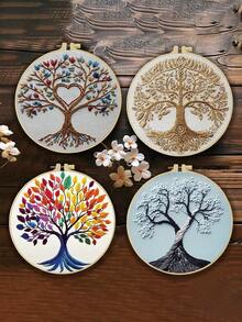 1pc Complete Embroidery Kit. 20x20cm/7.9x7.9in. Fun Christmas Tree Design. Tree Of Life Pattern. For Adult Beginners. Great For Holiday Gifting. Includes Fabric, Manual, Hoop, Needles & Threads. Perfect For Home/Office Decor. Relaxing Craft. - A - View 11