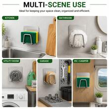 2/4pcs Stainless Steel Kitchen & Bathroom Storage Set - Kitchen Sink Drain Rack, Cutting Board & Pot Lid Organizer, Bathroom Sponge Hook Rack, Cleaning Supplies Storage Rack With Hooks, Wall-Mounted Scale Holder, No-Drill Wall-Mount Design, Damage-Free Adhesive Installation, Durable Stainless Steel Material, Space-Saving Organizer, Suitable For Bathroom And Home Gym, Stylish Design, Sturdy Structure - Multicolor - View 5