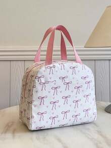 Student Portable Insulated Lunch Bag, Thickened Cute Fruit Lunch Tote With Bow And Heart Pattern - Multicolor - View 4