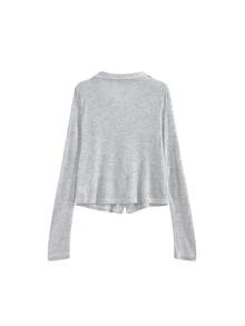 Women's Autumn Vintage Slim-Fit Flattering Grey Thin Waist-Cinching Long Sleeve Sun Protection Top - Grey - View 7