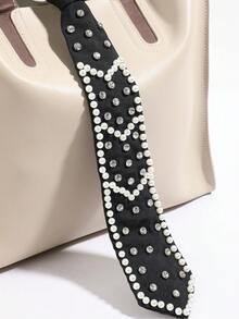 1pc Women's Pearl & Rhinestone Decor Tie-Free Adjustable Elastic Black JK Uniform Shirt Accessory - Multicolor - View 3