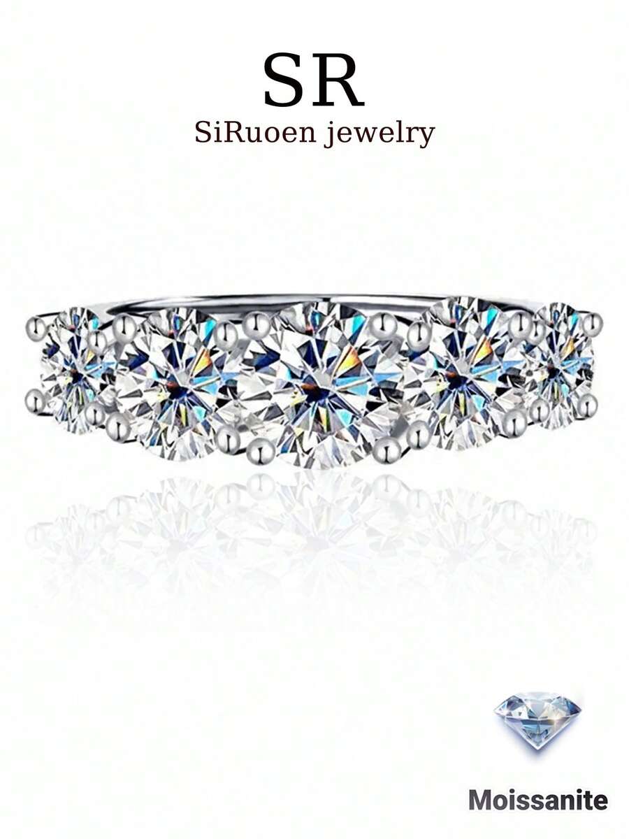 1 Pc Women's Wedding Ring, 5-Row Ring 3.5g 925 Sterling Silver, 1 Carat Moissanite, Bohemian Palace Style, Engagement/Wedding/Anniversary/Valentine's Day Gift, Comes With Moissanite Certificate And Delicate Gift Box