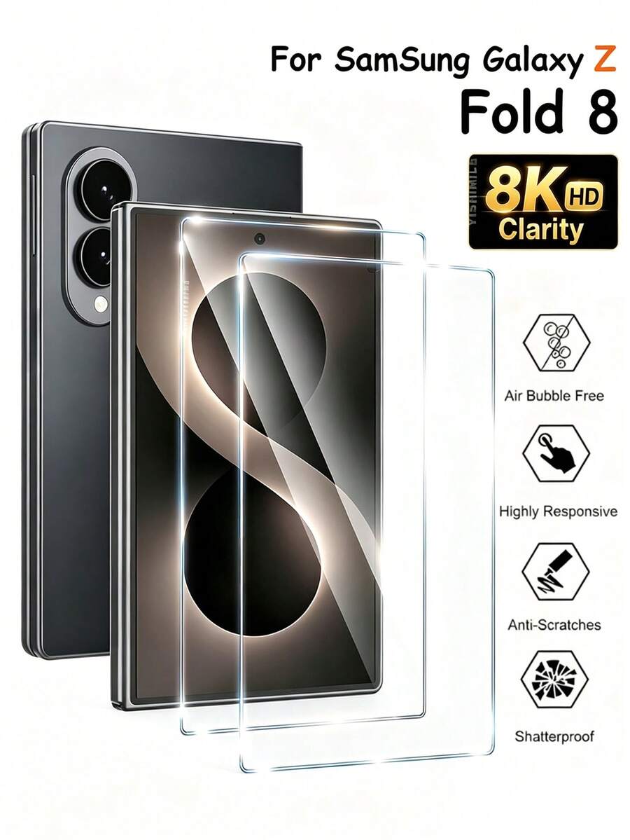 2 buah Pelindung Layar Kaca Tempered, Material Definisi Tinggi, Anti Gores, Struktur Stabil, Tahan Pecah, Lapisan Hidrofobik, Anti Sidik Jari, Kompatibel dengan Fold 2 5G/Fold 3 5G/Fold 4/Fold 5/Fold 6/ Fold 7/ Flip 8/Fold 8/Fold 8 Ultra dan Seri Lainnya - Clear - View 1