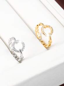 1pc Niche Design Hollow Round Exquisite Finger Ring Chain Splice Open Women's Fashion Ring - ring - View 5