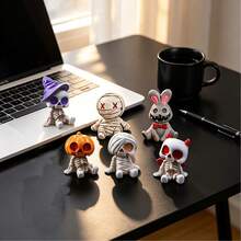 4pcs Resin Mummy Skeleton Demon Rabbit Mini Figurines, Dark Halloween Style, Suitable For Men And Women Desktop, Car Dashboard Decoration, Create Atmosphere, Perfect As Creative Holiday Gift - Multiple Styles - View 8