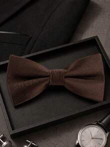 1pc Men's Business Classic Versatile Solid Color Diagonal Stripe Single Fold Bow Tie, Suitable For Wedding, Celebration, Party, New Year, Holiday, Suit Outfit - Brown - View 2