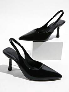 1 Pair 2026 New Black High Heels, Teen Prom, Elegant Buckle Decoration, French Style Office Wear - Black - View 8