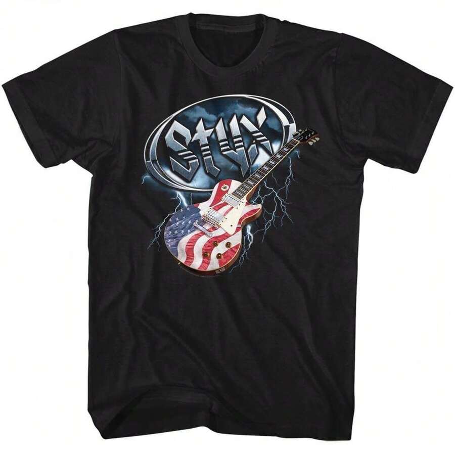 Styx Flag Guitar Black Unisex Streetwear T-Shirt - 黑色 - 查看 1