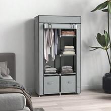 Fabric Wardrobe Space-Saving Closet With 5 Compartments & Clothes Rail, Zipper, Folding Wardrobe In Light Grey - 淺灰色 - 查看 6