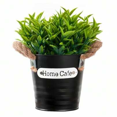 Decorative Iron Bucket With Handle And Lucky Bamboo Stalks, 6 Inch Metal Planter For Wedding Decor, Table Centerpieces, Home Decoration, Garden Planting Black