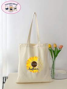 Bolsa de compras con estampado de girasoles - Beis - Ver 5