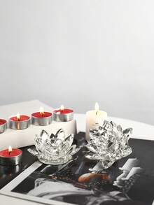 1pc Crystal Lotus Tea Light Candle Holder/Glass Tea Light Candle Holder Decor, Suitable For Christmas, Home, Wedding Party - Multicolor - View 6