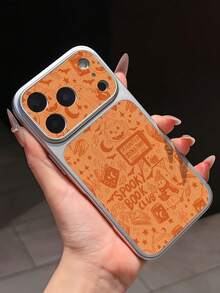 1pc Electroplated Silver Large Full-Screen Camera Window Phone Case, Spooky Book Club Theme, Pumpkin Ghost + Witch Element Pattern With Shockproof Function, Soft Protective Coating, Compatible With Apple 11, 12, 13, 14, 15, 16, 17 Pro Max Models, Minimalist Cute & Exquisite Phone Case Designed For Women And Girls - Silver - View 5